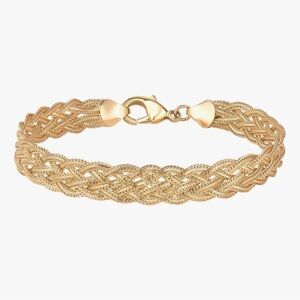 NEW 18K Gold Plated Strand Braided Herringbone Mesh Bracelet